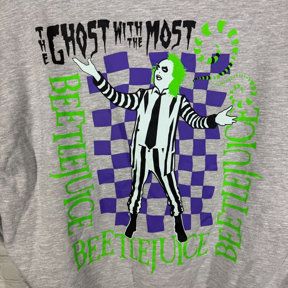 Vintage Style Beetlejuice Sweatshirt Large Snake Logo Pullover Gray Crewneck Y2 - Picture 8 of 8